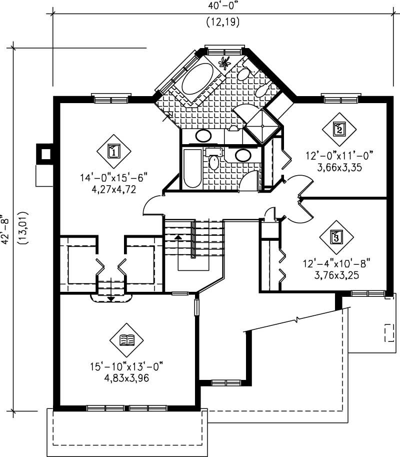 Floor Plan Second Story of Craftsman Plan #157-1288