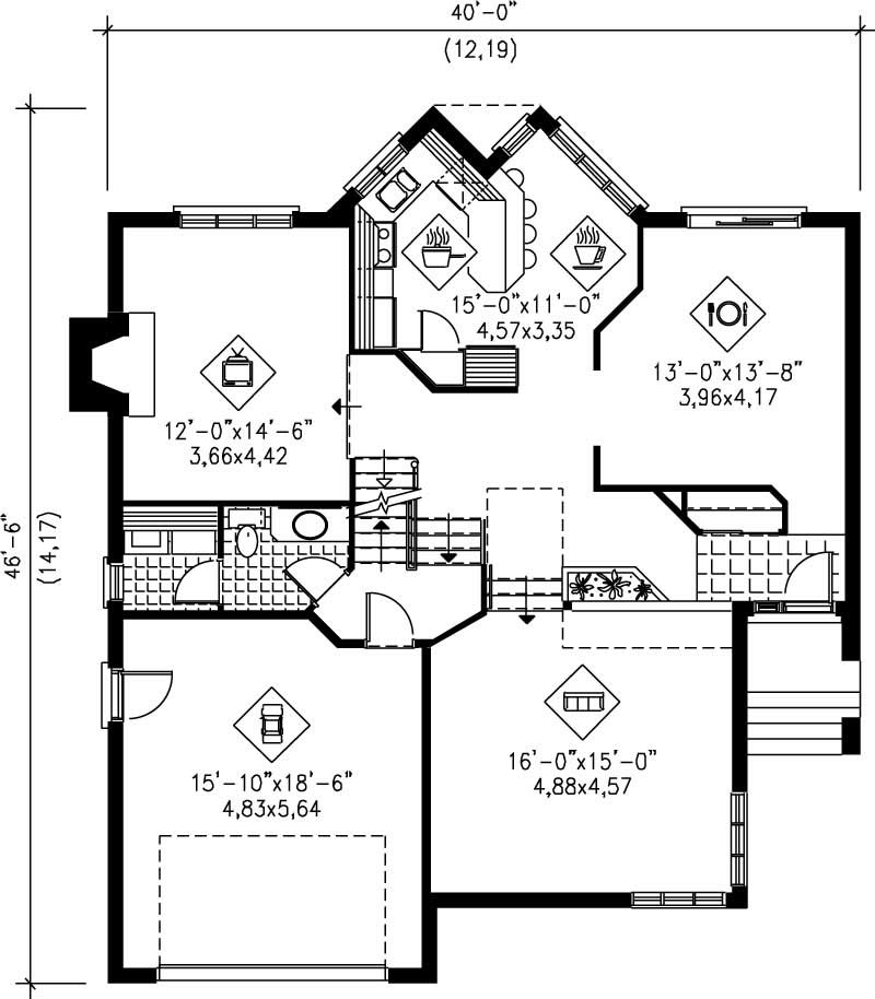 Floor Plan First Story of Craftsman Plan #157-1288