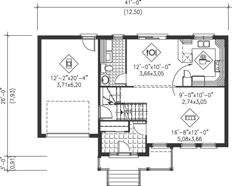 Floor Plan First Story of Multi-Level Plan #157-1289