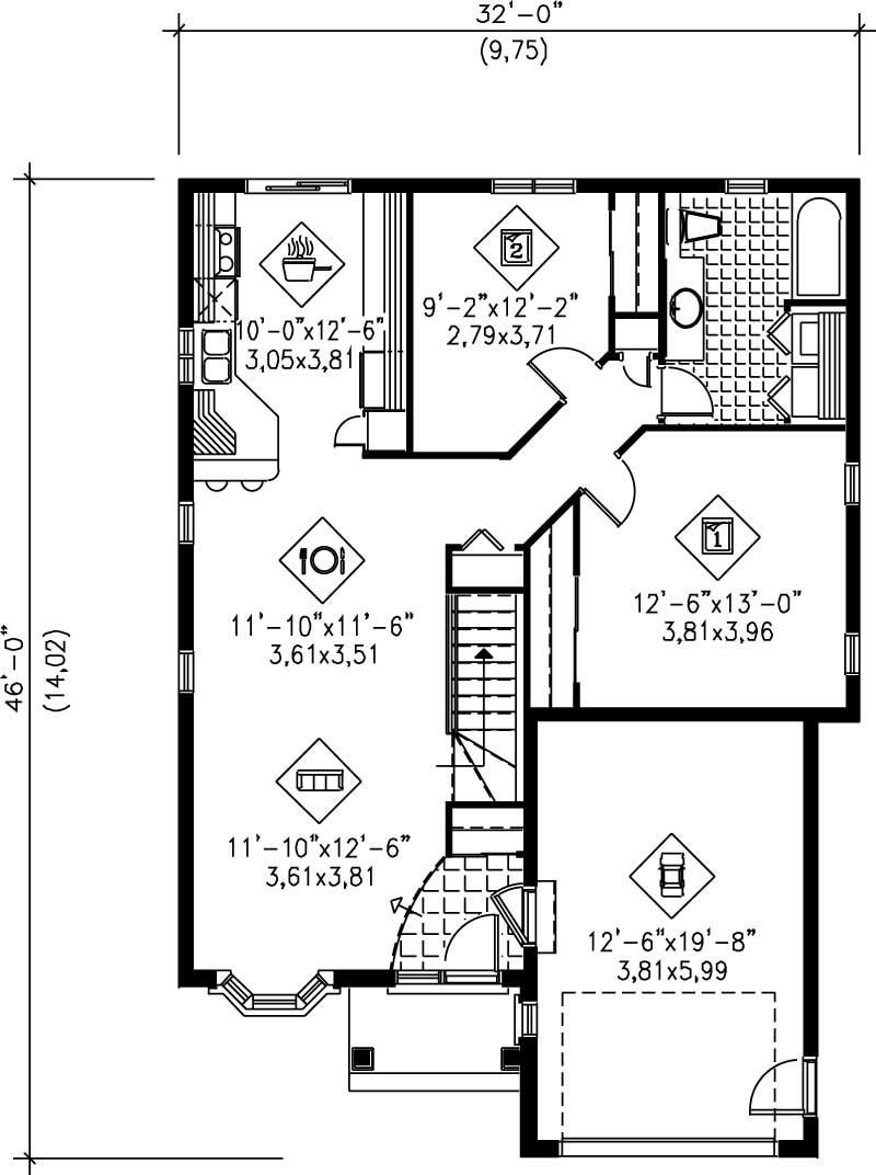 Floor Plan First Story of Small House Plans #157-1291