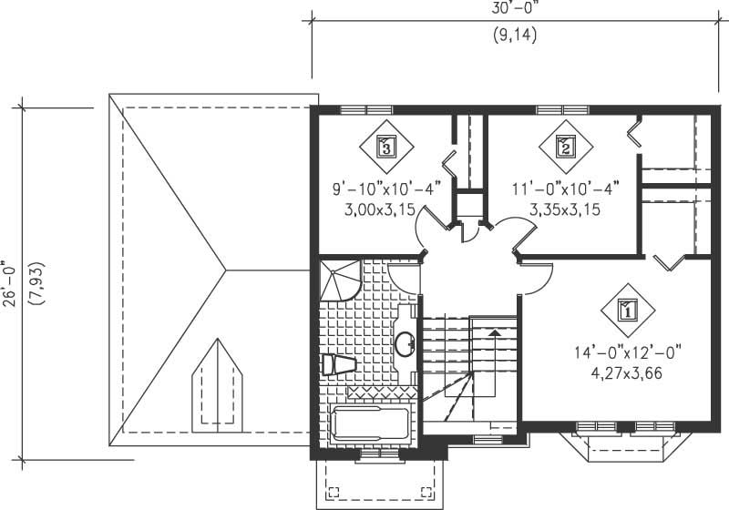 Floor Plan Second Story of Multi-Level Plan #157-1293