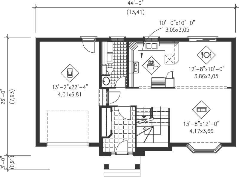 Floor Plan First Story of Multi-Level Plan #157-1293