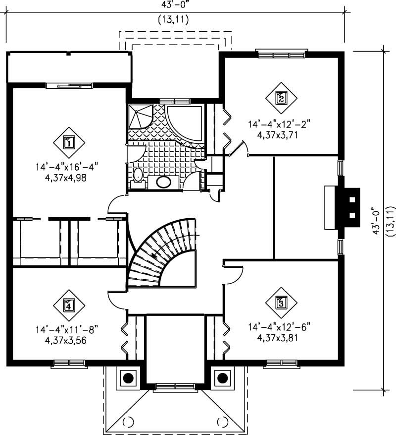 Floor Plan Second Story of Colonial Plan #157-1294