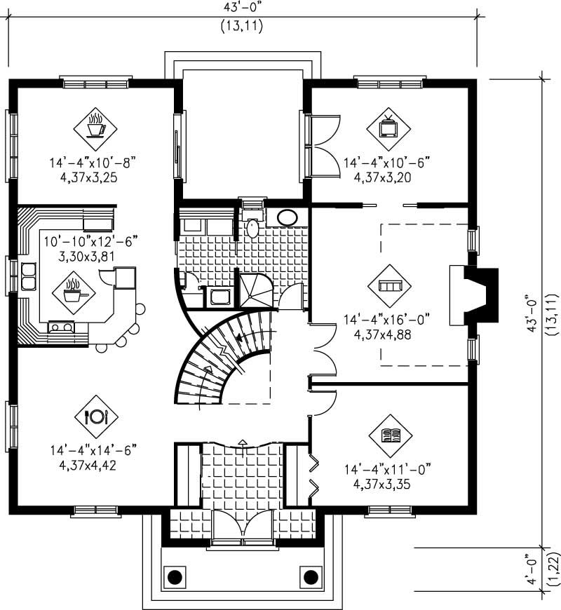 Floor Plan First Story of Colonial Plan #157-1294