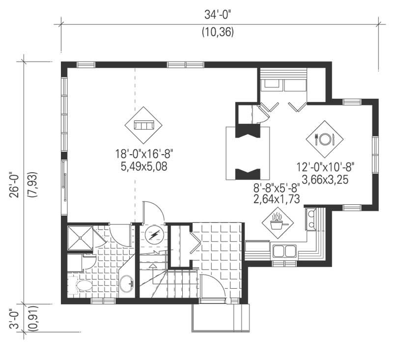 Floor Plan First Story of Log Cabin Plan #157-1295