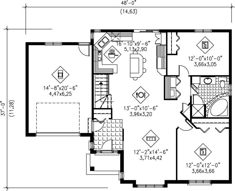 Floor Plan First Story of Ranch Plan #157-1296