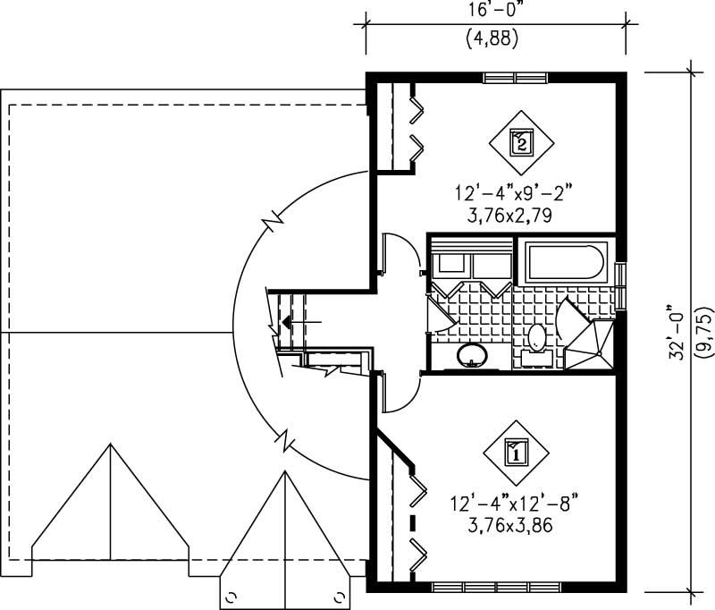 Floor Plan Second Story of Craftsman Plan #157-1297