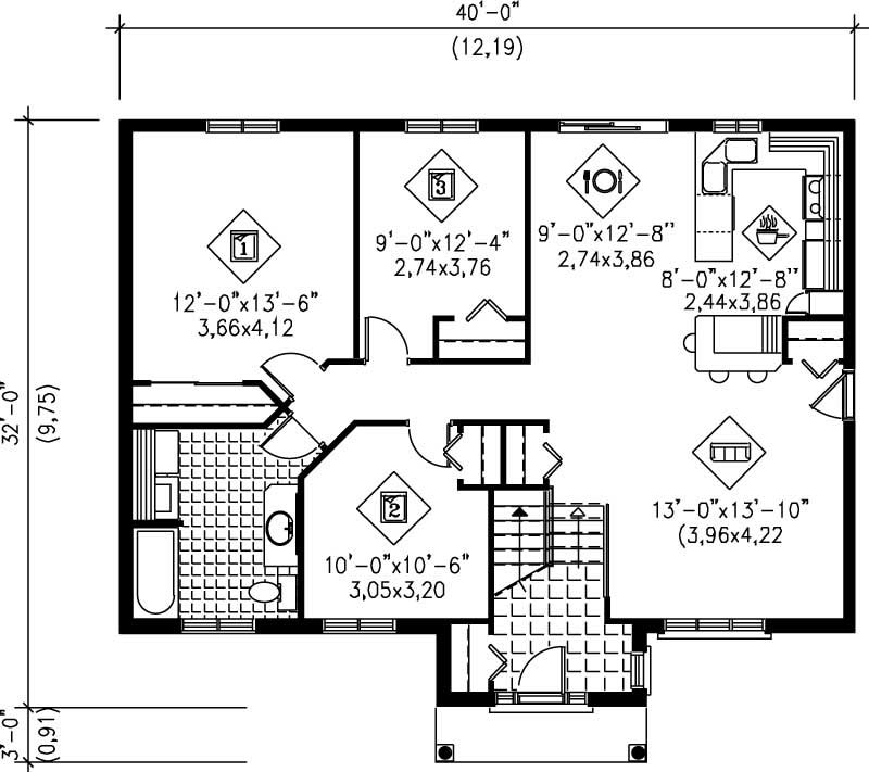 Floor Plan First Story of Ranch Plan #157-1298