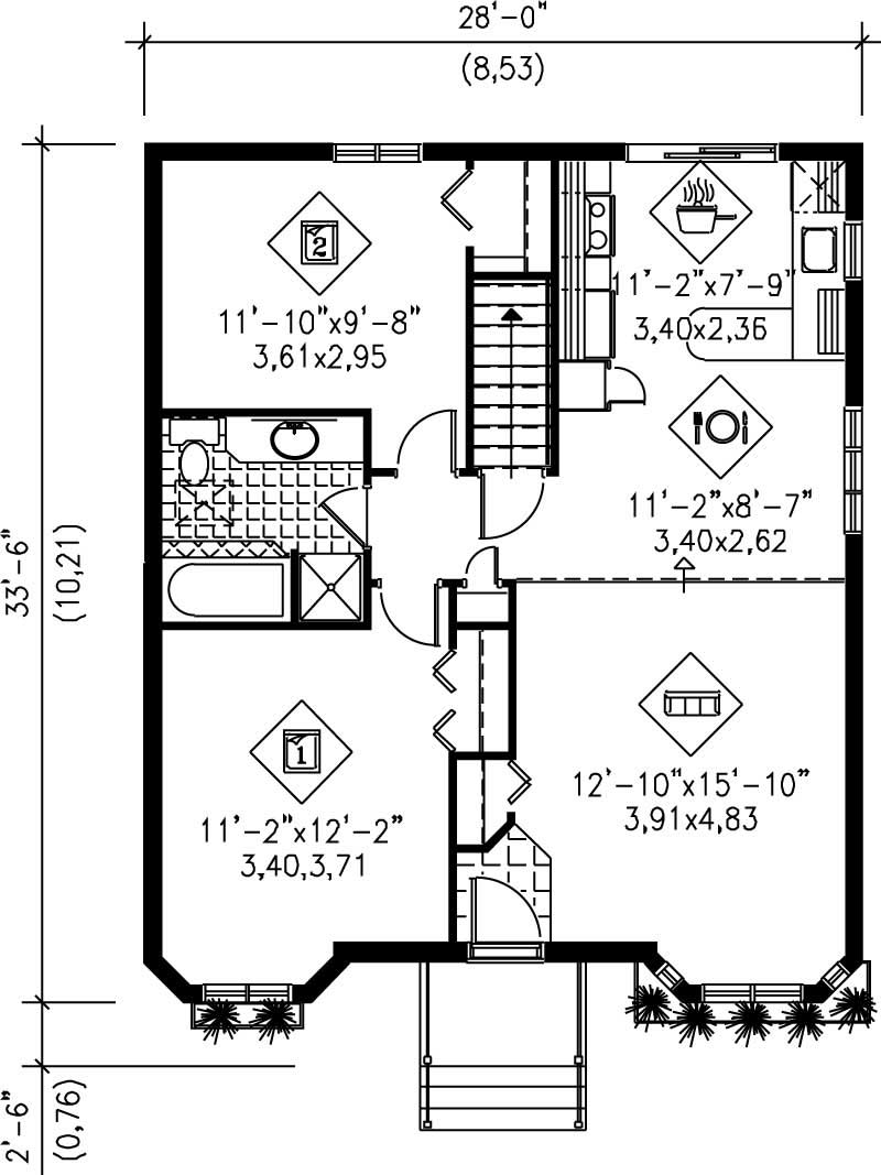 Floor Plan First Story of Bungalow Plan #157-1300