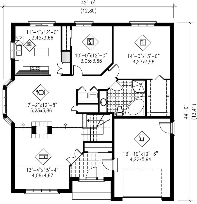 Floor Plan First Story of Craftsman Plan #157-1301