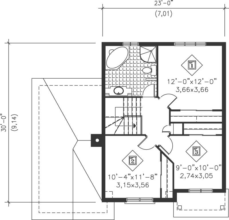 Floor Plan Second Story of Ranch Plan #157-1303
