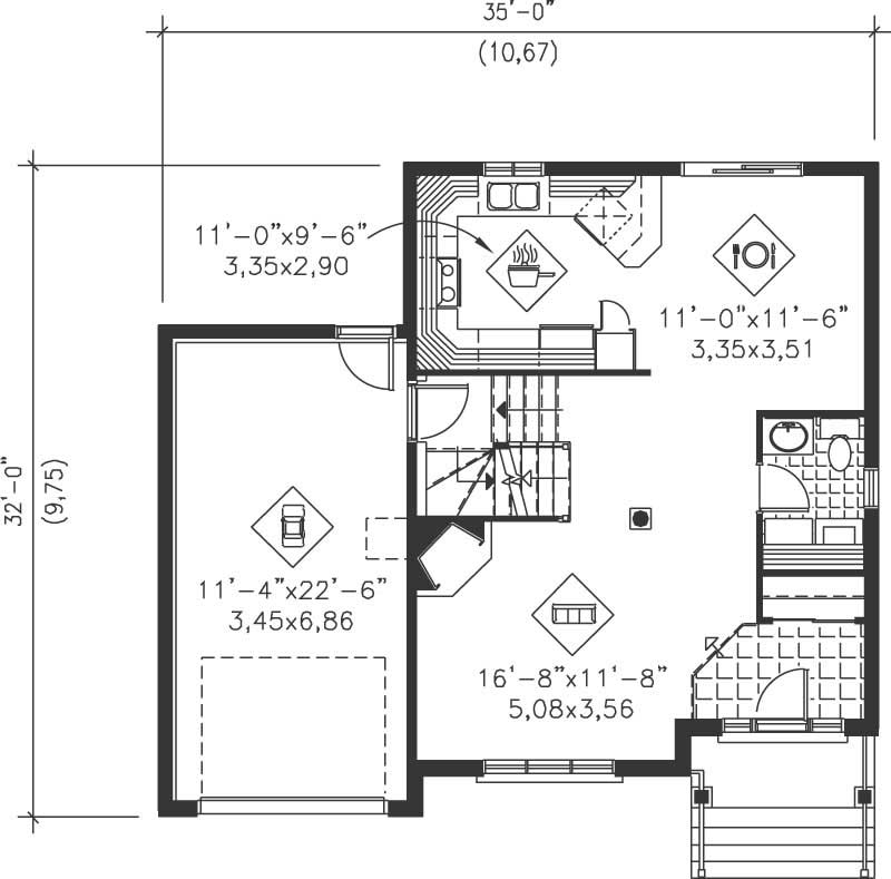 Floor Plan First Story of Ranch Plan #157-1303