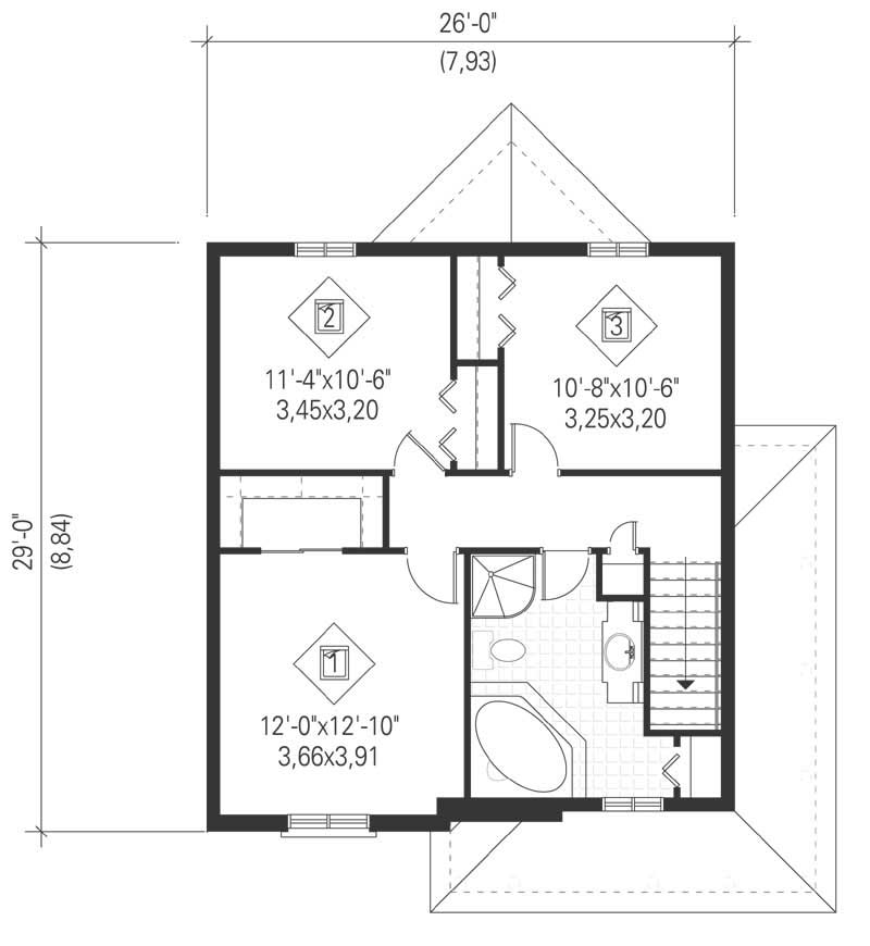 Floor Plan Second Story of Ranch Plan #157-1304