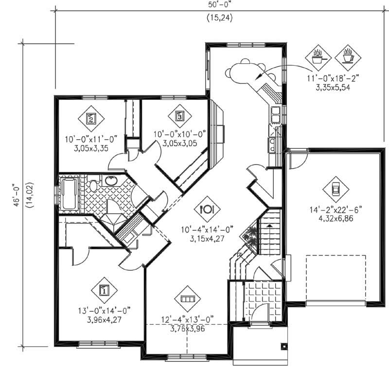 Floor Plan First Story of Craftsman Plan #157-1305