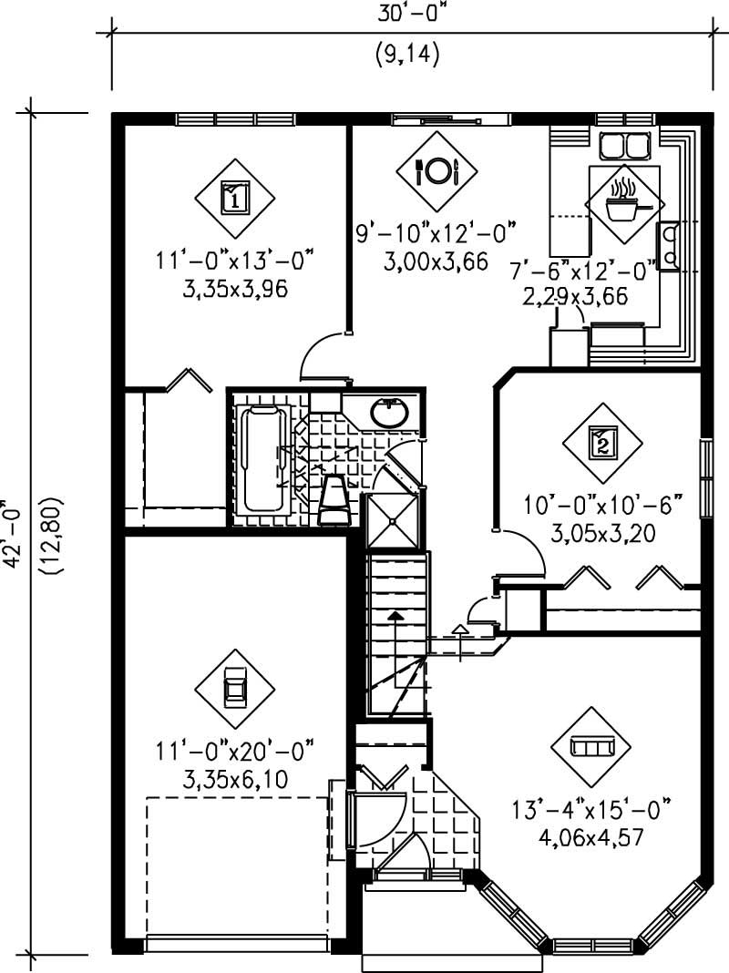 Floor Plan First Story of Bungalow Plan #157-1306