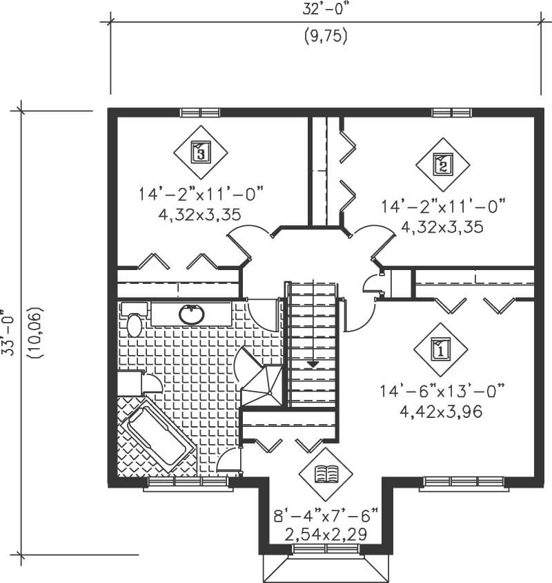 Floor Plan Second Story of European Plan #157-1307