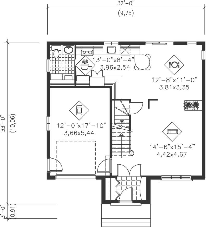 Floor Plan First Story of European Plan #157-1307