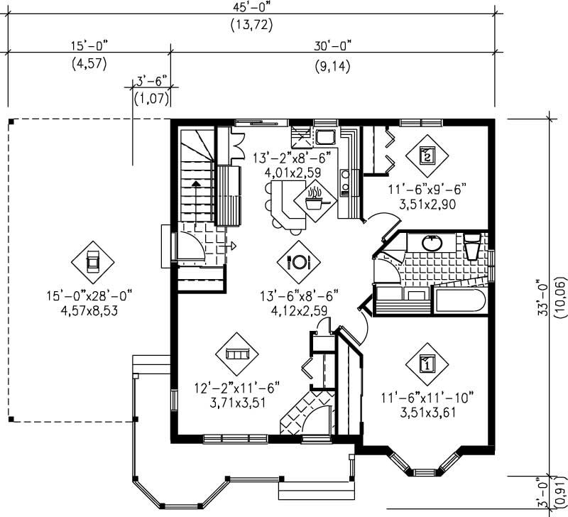 Floor Plan First Story of Country Plan #157-1308