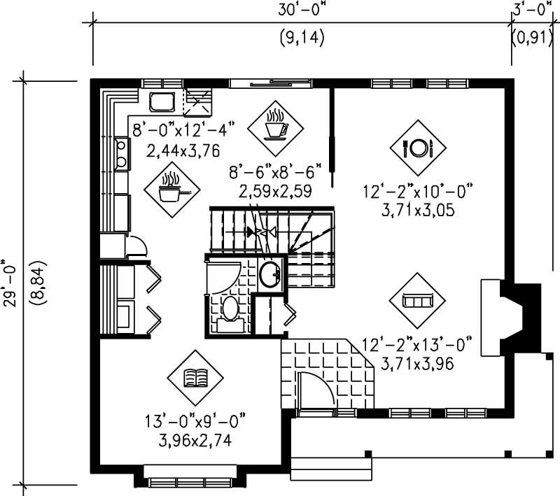 Floor Plan First Story of Ranch Plan #157-1309