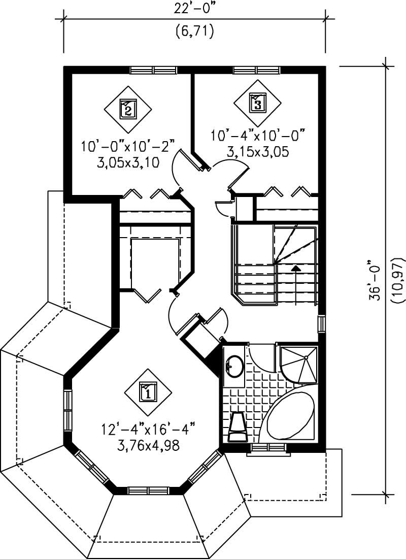Floor Plan Second Story of Small House Plans #157-1310