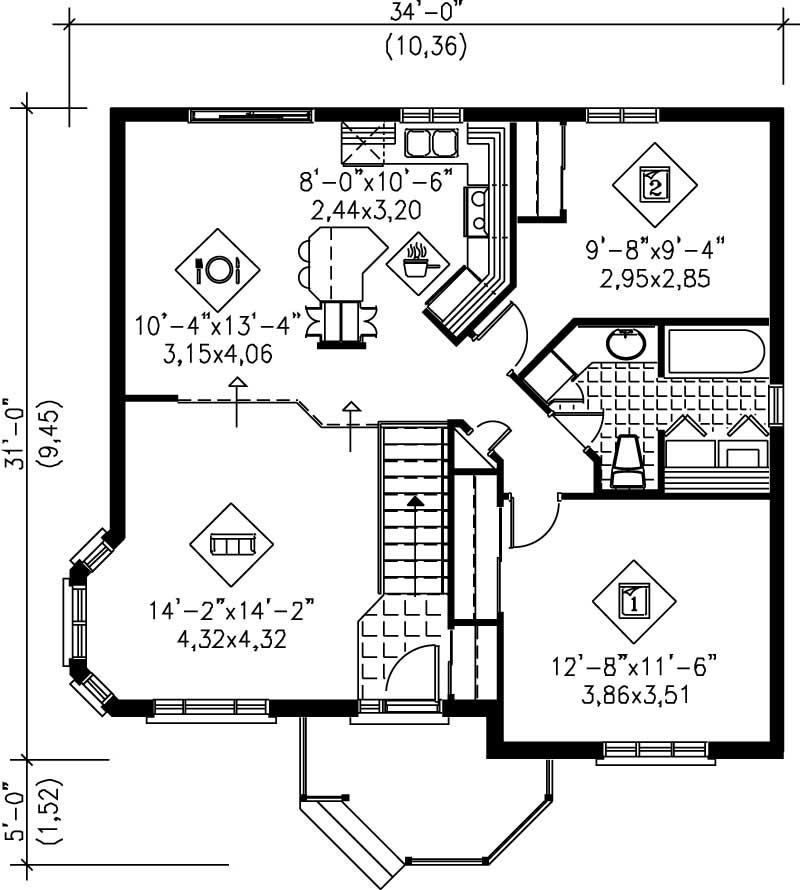 Floor Plan First Story of Ranch Plan #157-1312