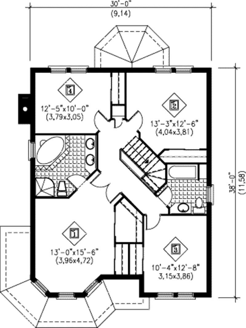 Floor Plan Second Story of Traditional Plan #157-1313
