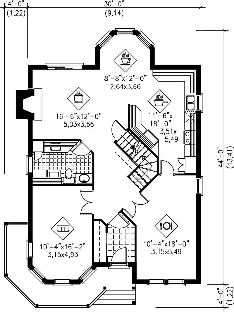 Floor Plan First Story of Traditional Plan #157-1313