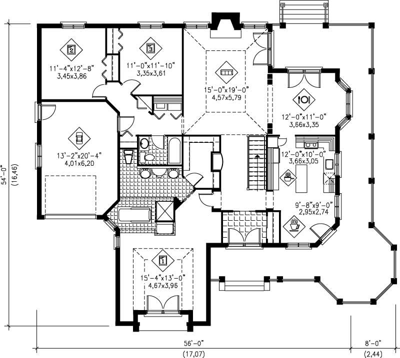 Floor Plan First Story of Country Plan #157-1316