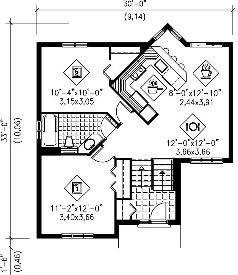 Floor Plan First Story of Bungalow Plan #157-1317