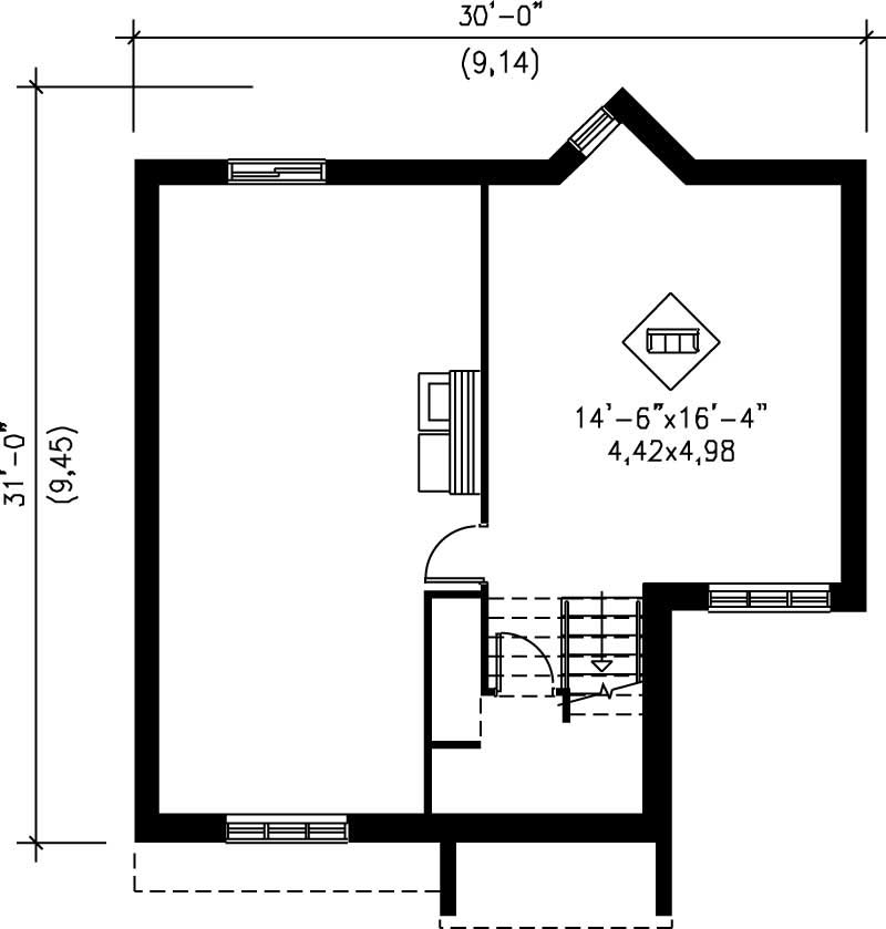 Floor Plan Basement of Bungalow Plan #157-1317