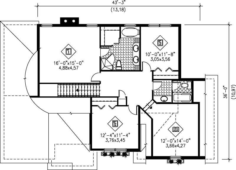 Floor Plan Second Story of Multi-Level Plan #157-1319