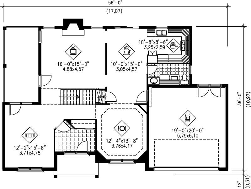 Floor Plan First Story of Multi-Level Plan #157-1319