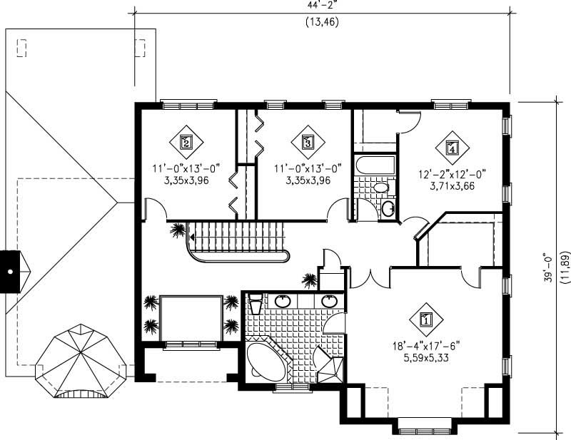 Floor Plan Second Story of Multi-Level Plan #157-1320