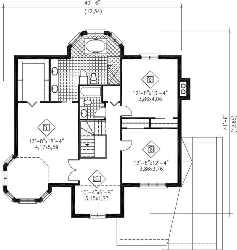 Floor Plan Second Story of Multi-Level Plan #157-1321