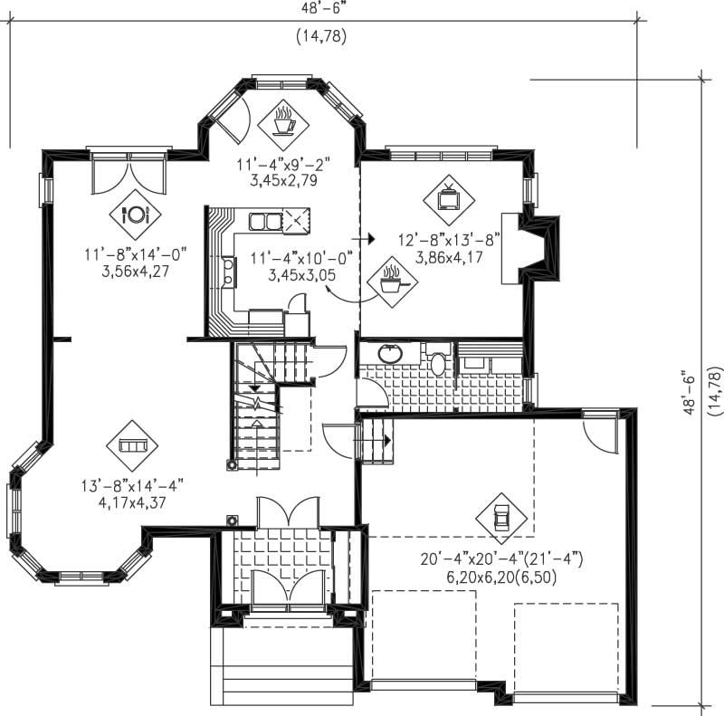 Floor Plan First Story of Multi-Level Plan #157-1321