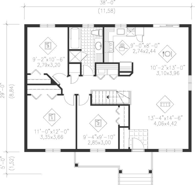 Floor Plan First Story of Country Plan #157-1322
