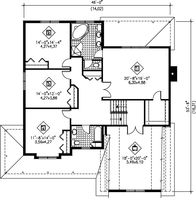 Floor Plan Second Story of Multi-Level Plan #157-1323