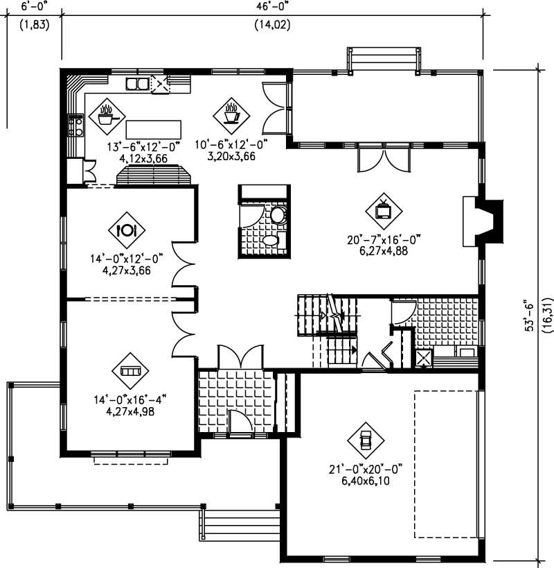 Floor Plan First Story of Multi-Level Plan #157-1323