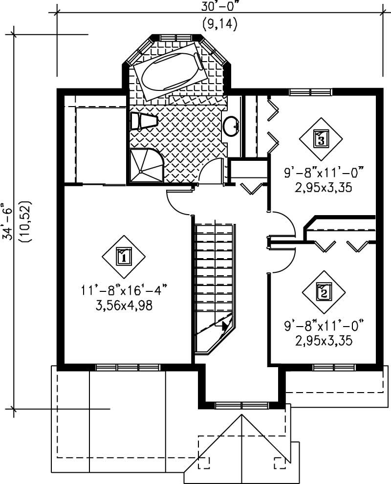 Floor Plan Second Story of Multi-Level Plan #157-1326