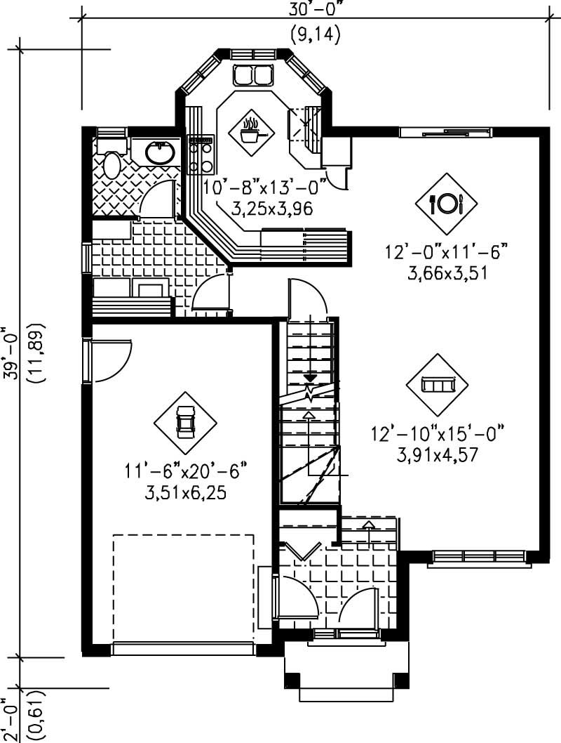 Floor Plan First Story of Multi-Level Plan #157-1326