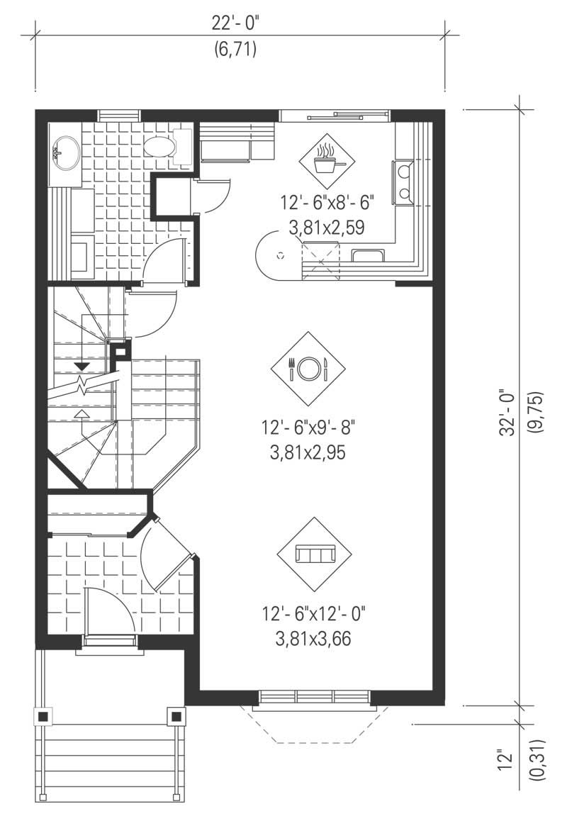 Floor Plan First Story of Ranch Plan #157-1327