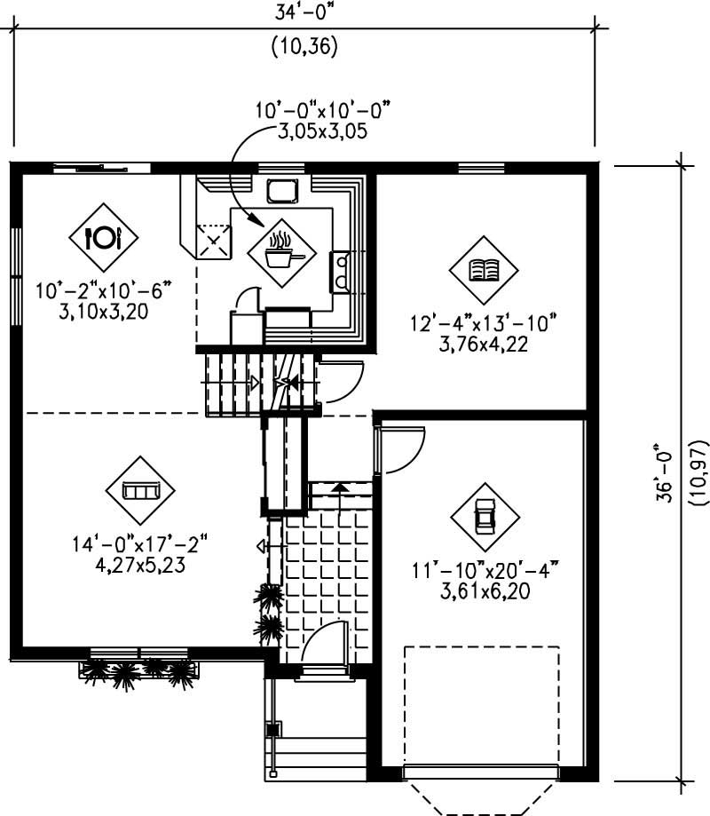 Floor Plan First Story of Craftsman Plan #157-1330