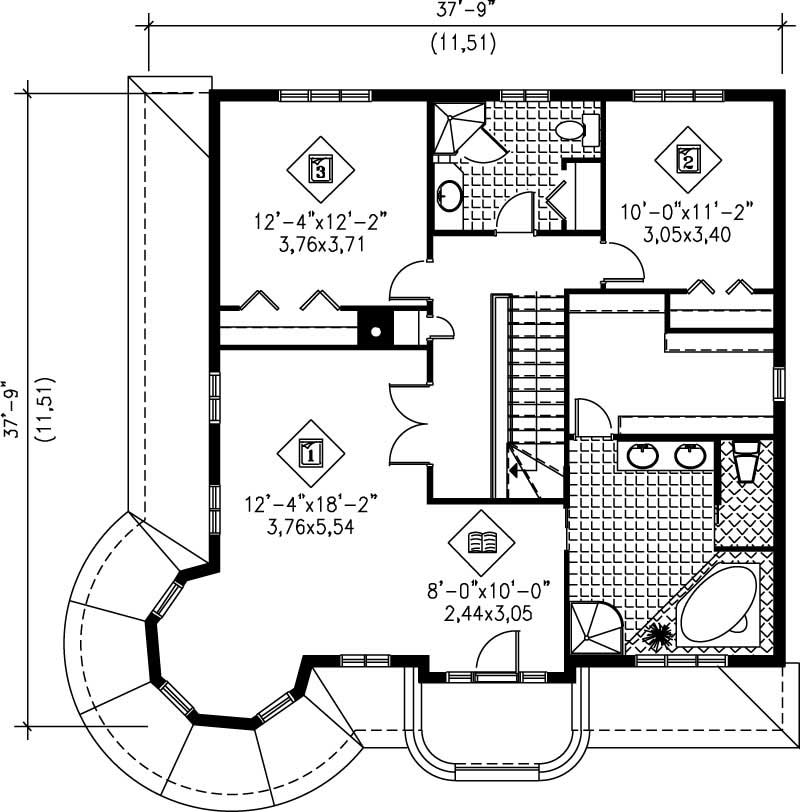 Floor Plan Second Story of Multi-Level Plan #157-1331