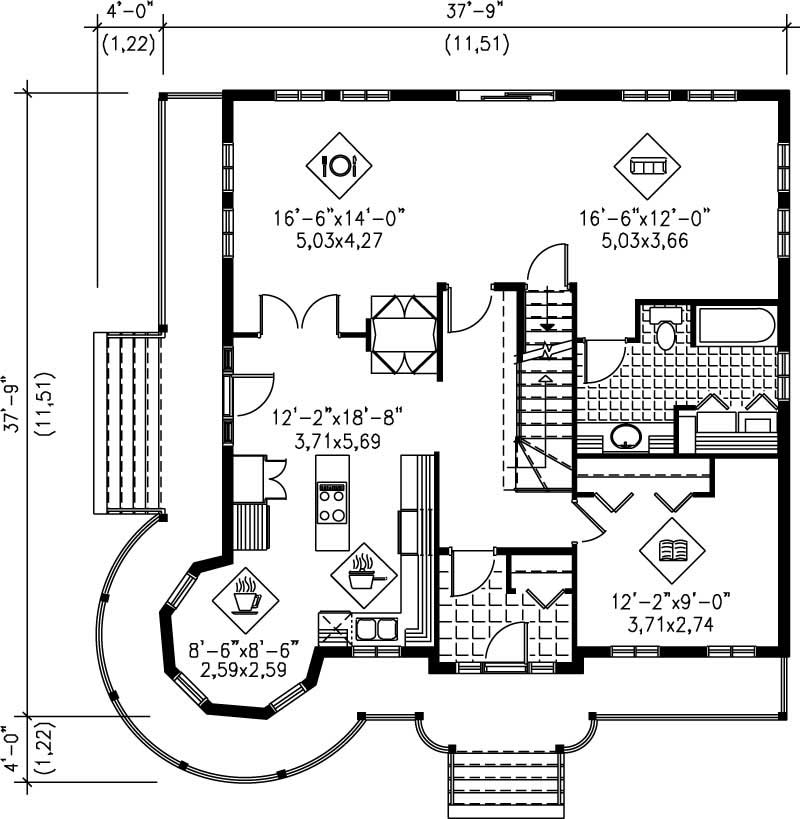 Floor Plan First Story of Multi-Level Plan #157-1331