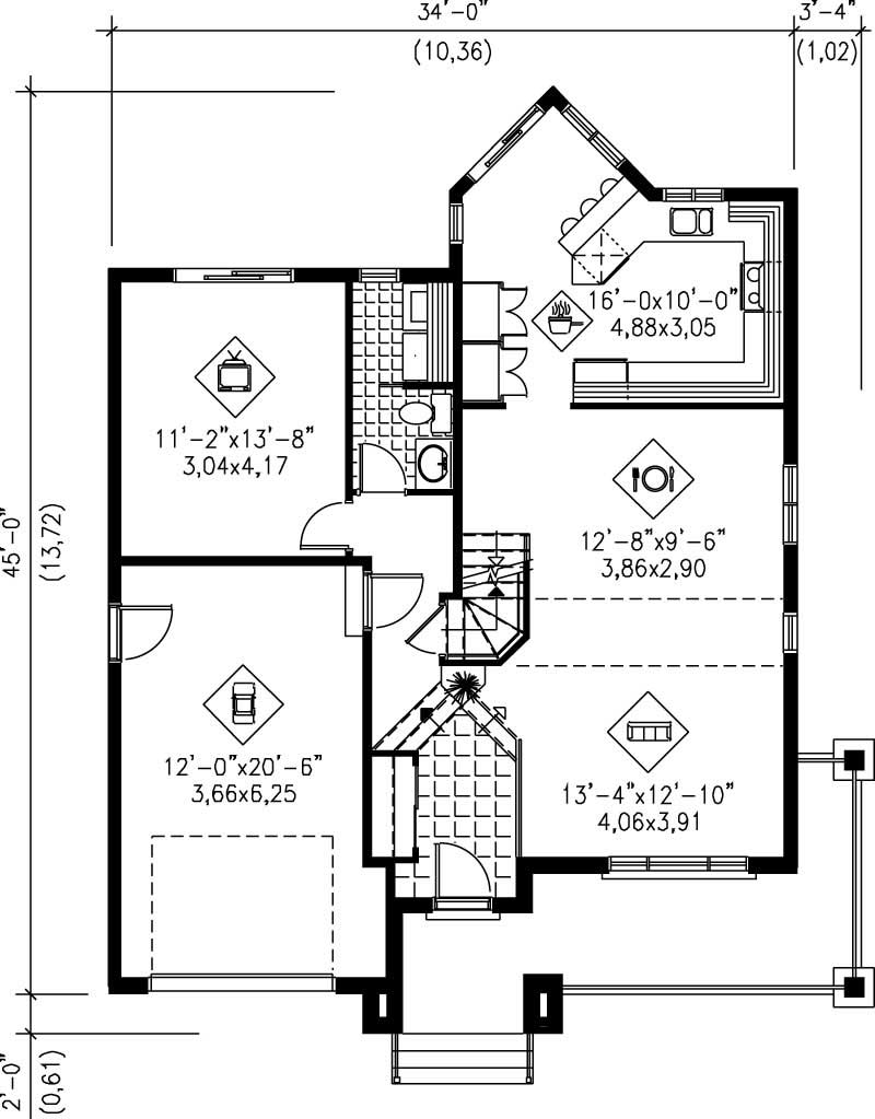 Floor Plan First Story of Country Plan #157-1332