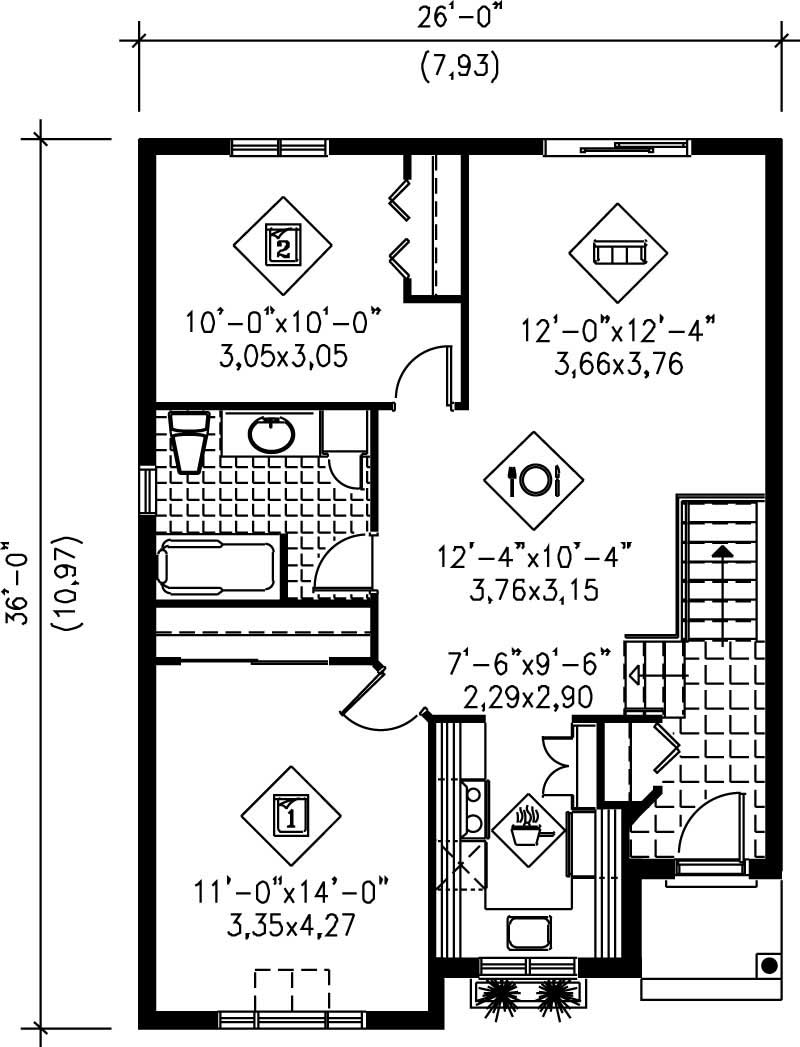 Floor Plan First Story of Bungalow Plan #157-1333