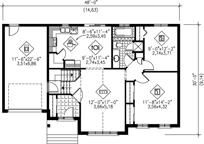 Floor Plan First Story of European Plan #157-1334