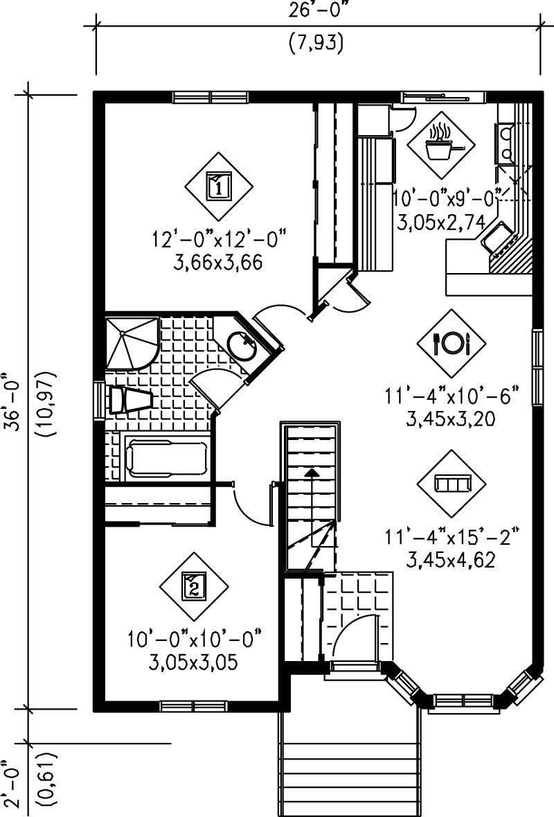 Floor Plan First Story of Bungalow Plan #157-1336