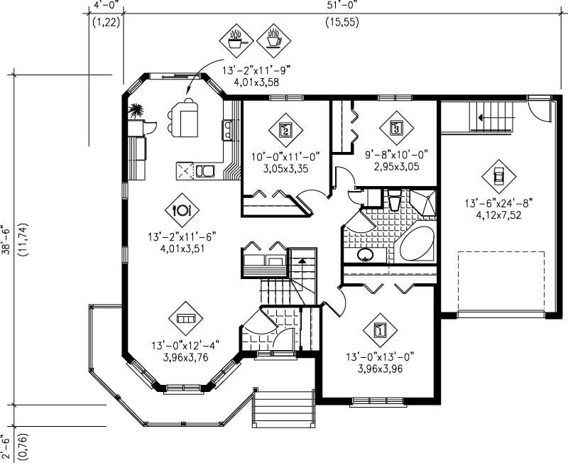Floor Plan First Story of Small House Plans #157-1337