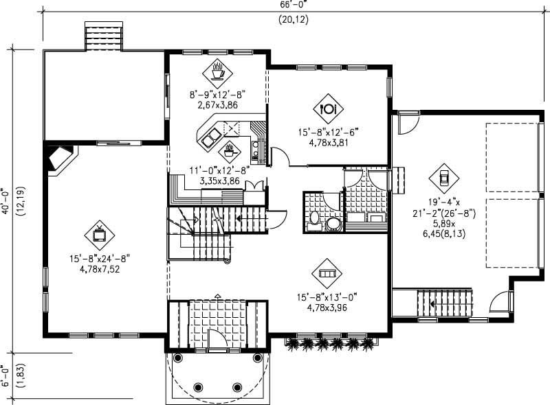 Floor Plan First Story of European Plan #157-1338